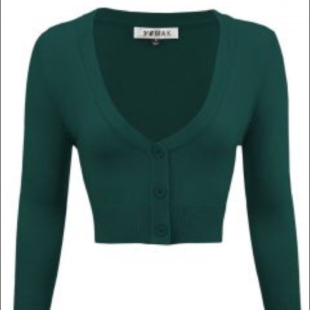 Forest Green Cropped Cardigan 3/4 Sleeves Unique Vintage CLOSET CLOSING SALE